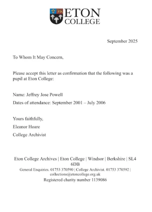 Attendance Confirmation, Eton College