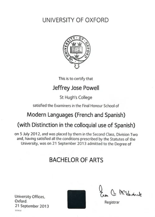 Bachelor of Arts, University of Oxford